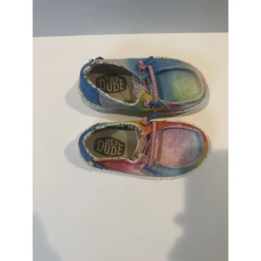 Hey Dude Wendy Youth Dreamer Size K7 Slip-On Shoes Rainbow Unicorn Canvas Kids